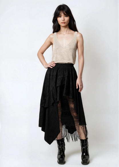 Asymmetrical Boho Fringe Skirt