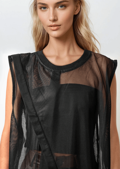 Asymmetrical Mesh Overlay Tank Top