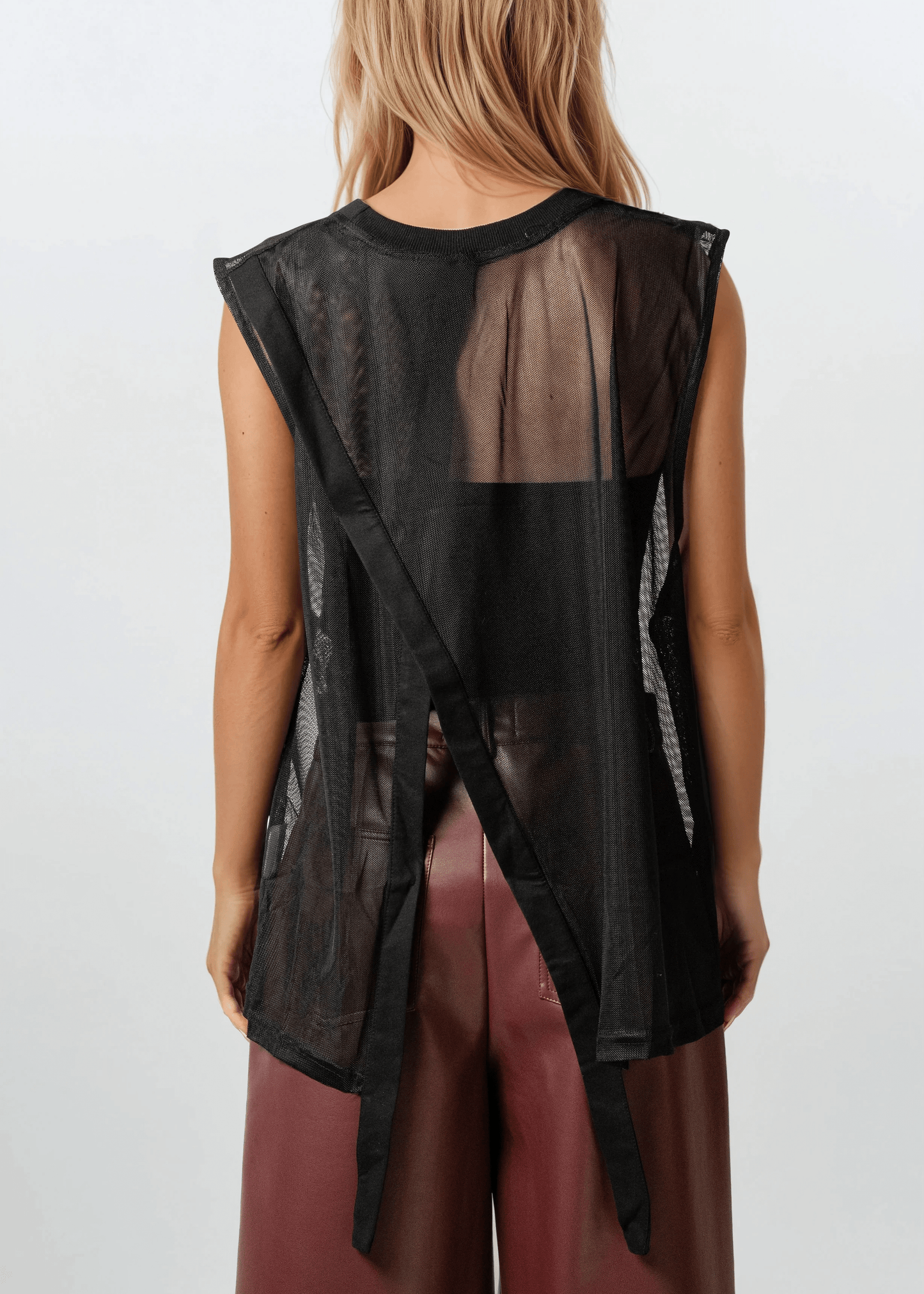 Asymmetrical Mesh Overlay Tank Top