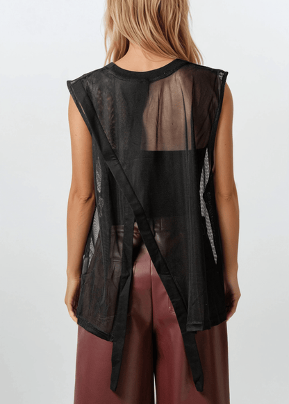 Asymmetrical Mesh Overlay Tank Top