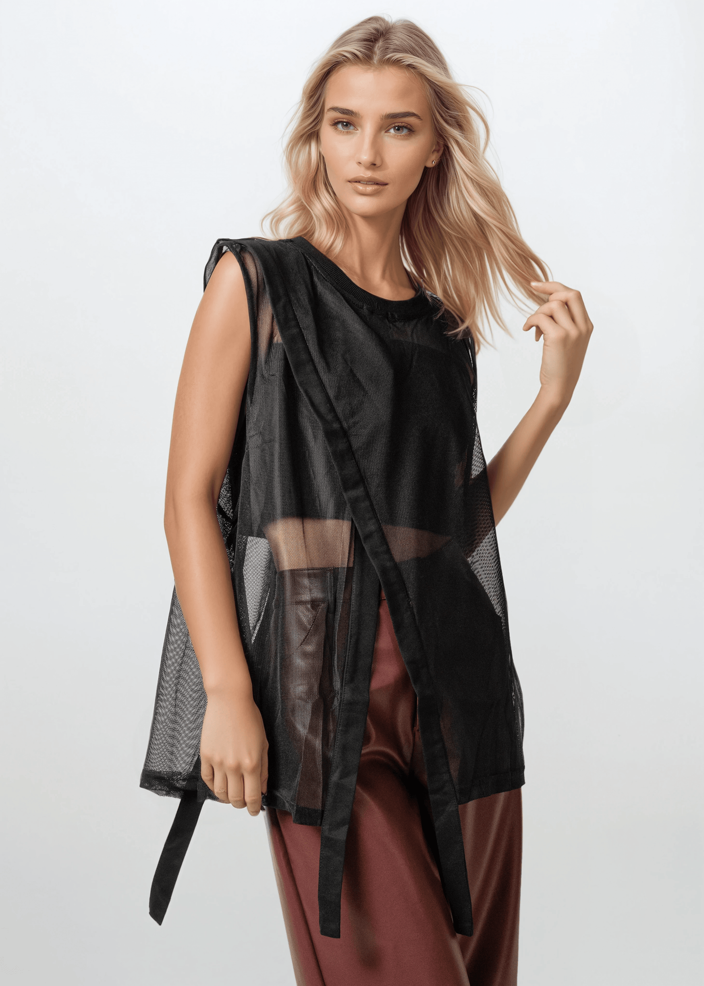 Asymmetrical Mesh Overlay Tank Top