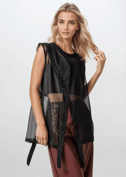 Asymmetrical Mesh Overlay Tank Top