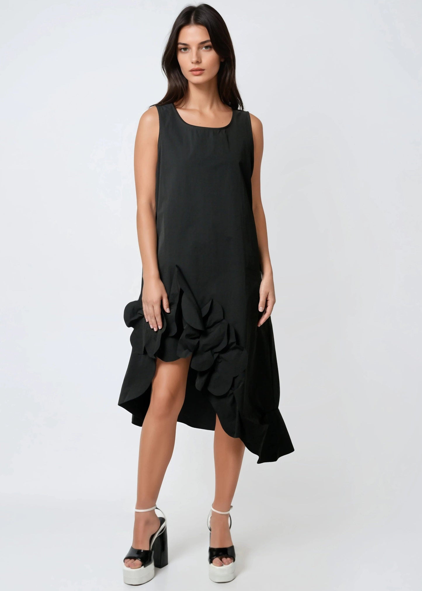 Asymmetrical Ruffle Hem Tank Dress