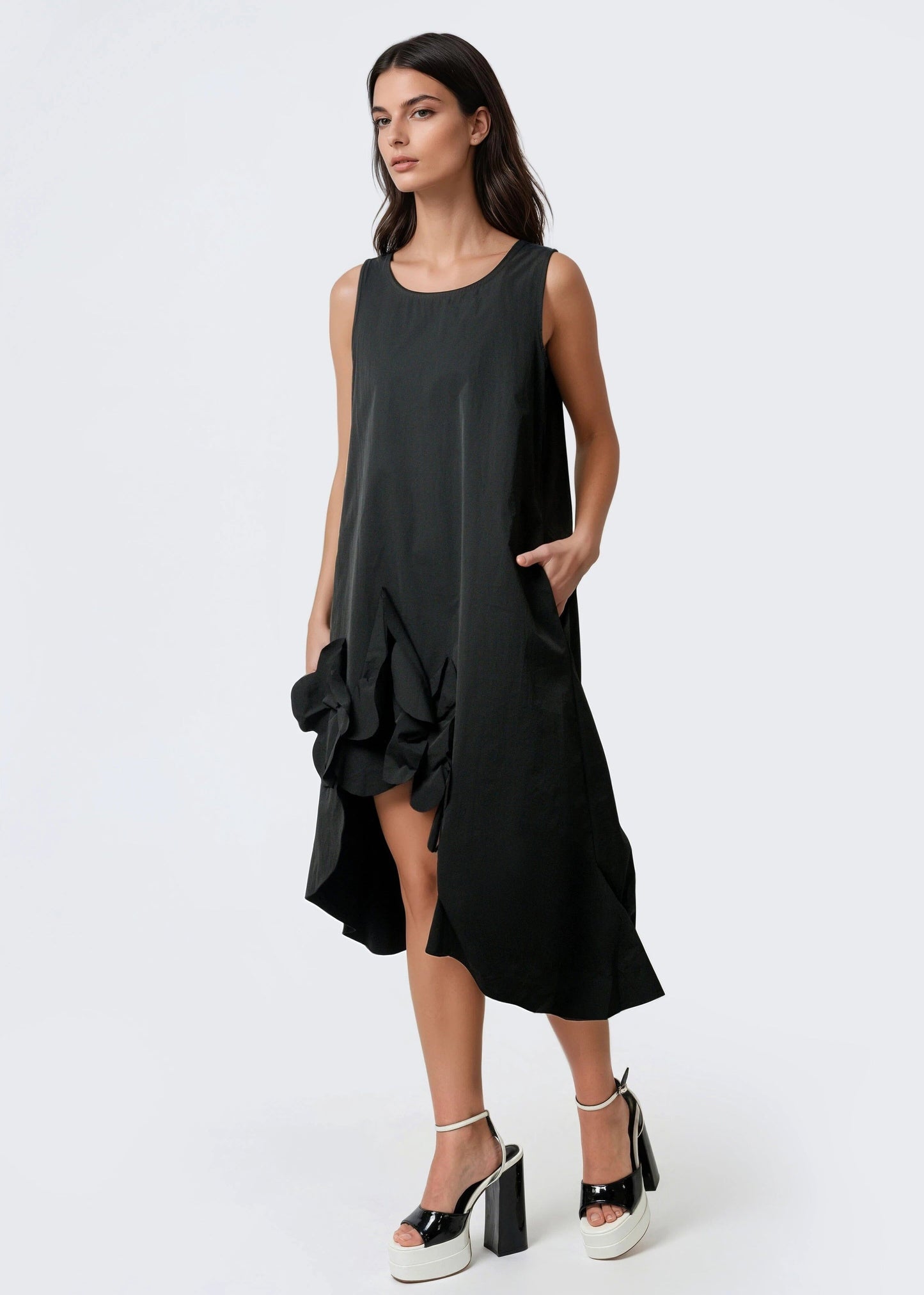 Asymmetrical Ruffle Hem Tank Dress