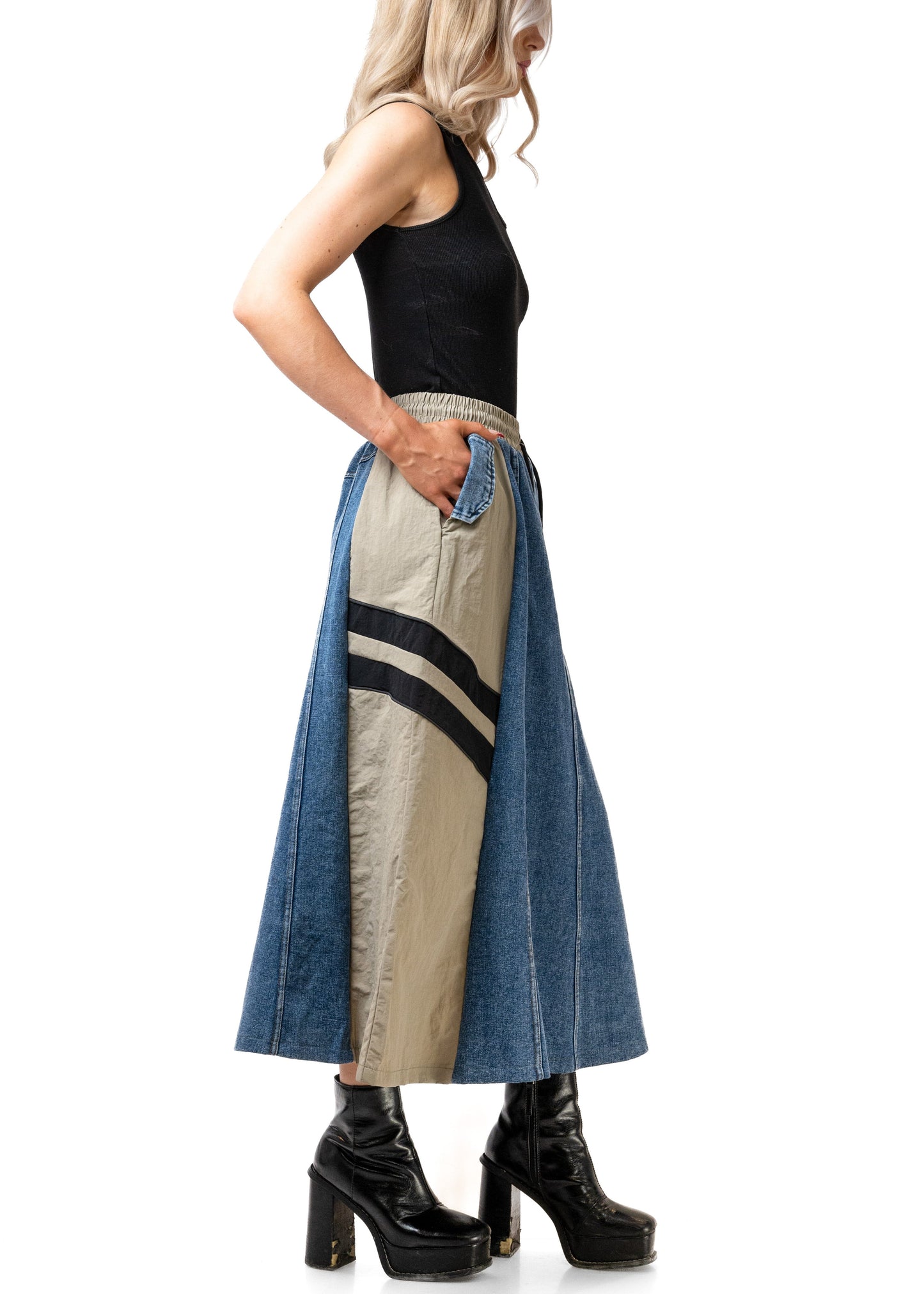 Athleisure Color Block Denim Skirt