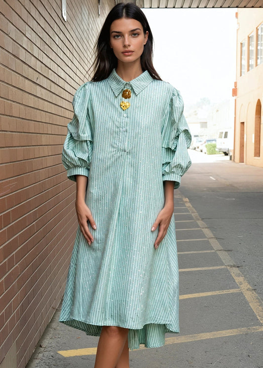 Balloon Sleeve Striped Shirt Dress