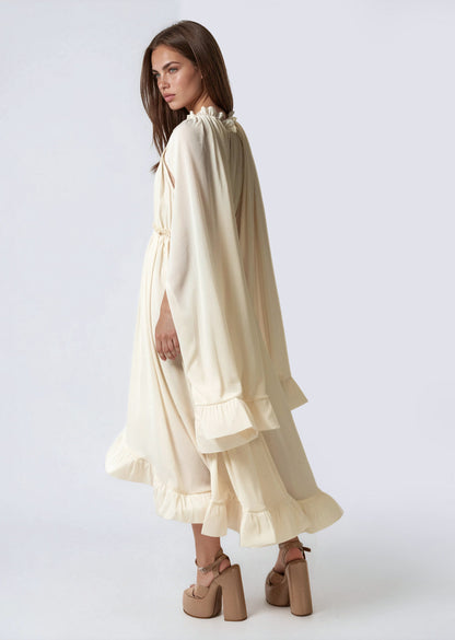 Boho Tie Neck Ruffle Midi Dress