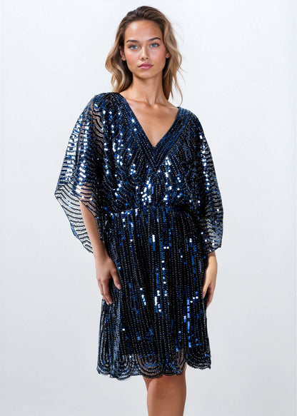 Cinched Sequin Batwing Mini Dress