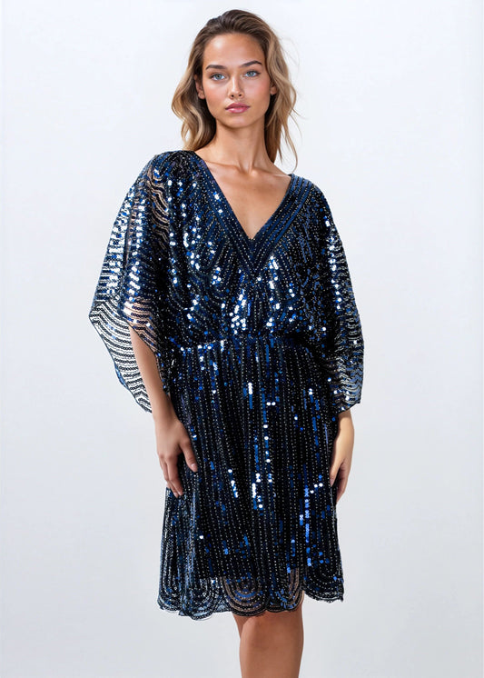 Cinched Sequin Batwing Mini Dress
