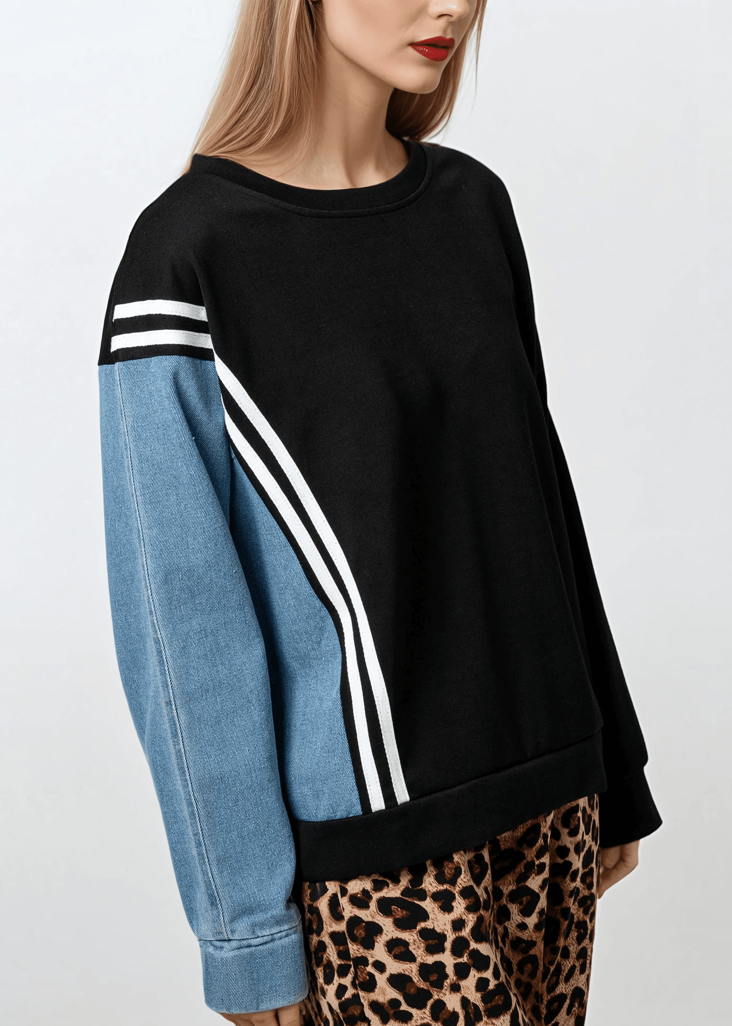 Denim Contrast Athleisure Crewneck