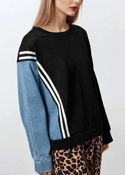 Denim Contrast Athleisure Crewneck