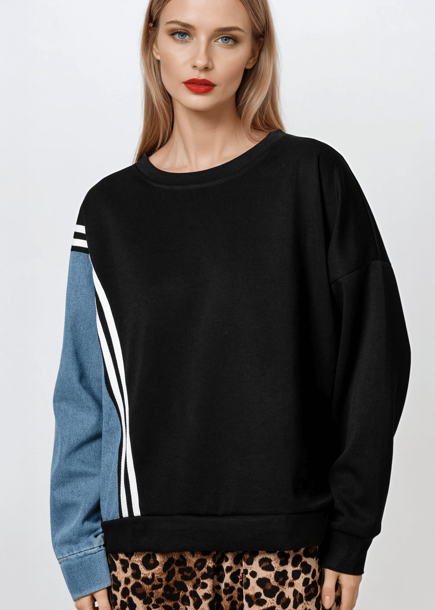 Denim Contrast Athleisure Crewneck