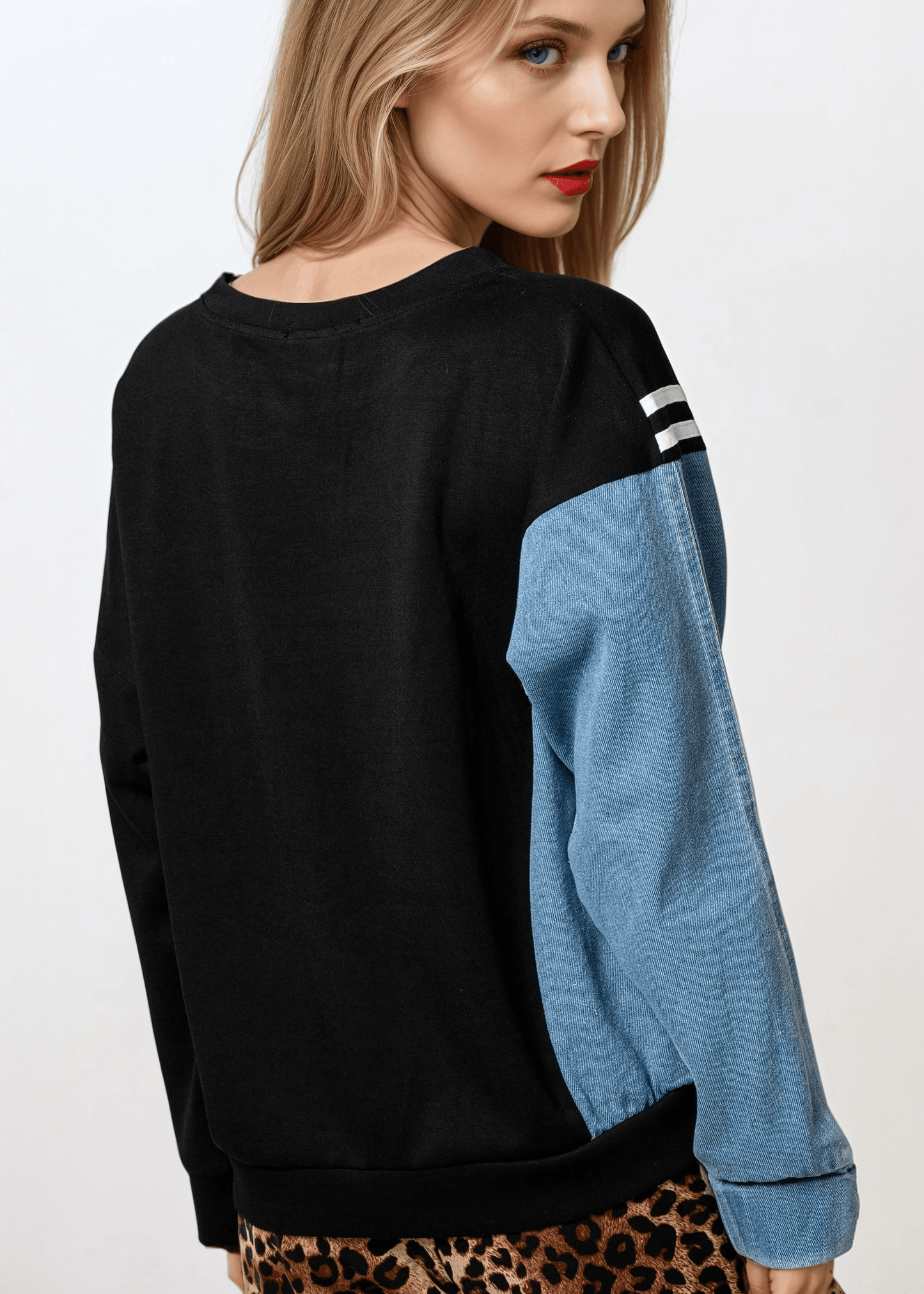 Denim Contrast Athleisure Crewneck