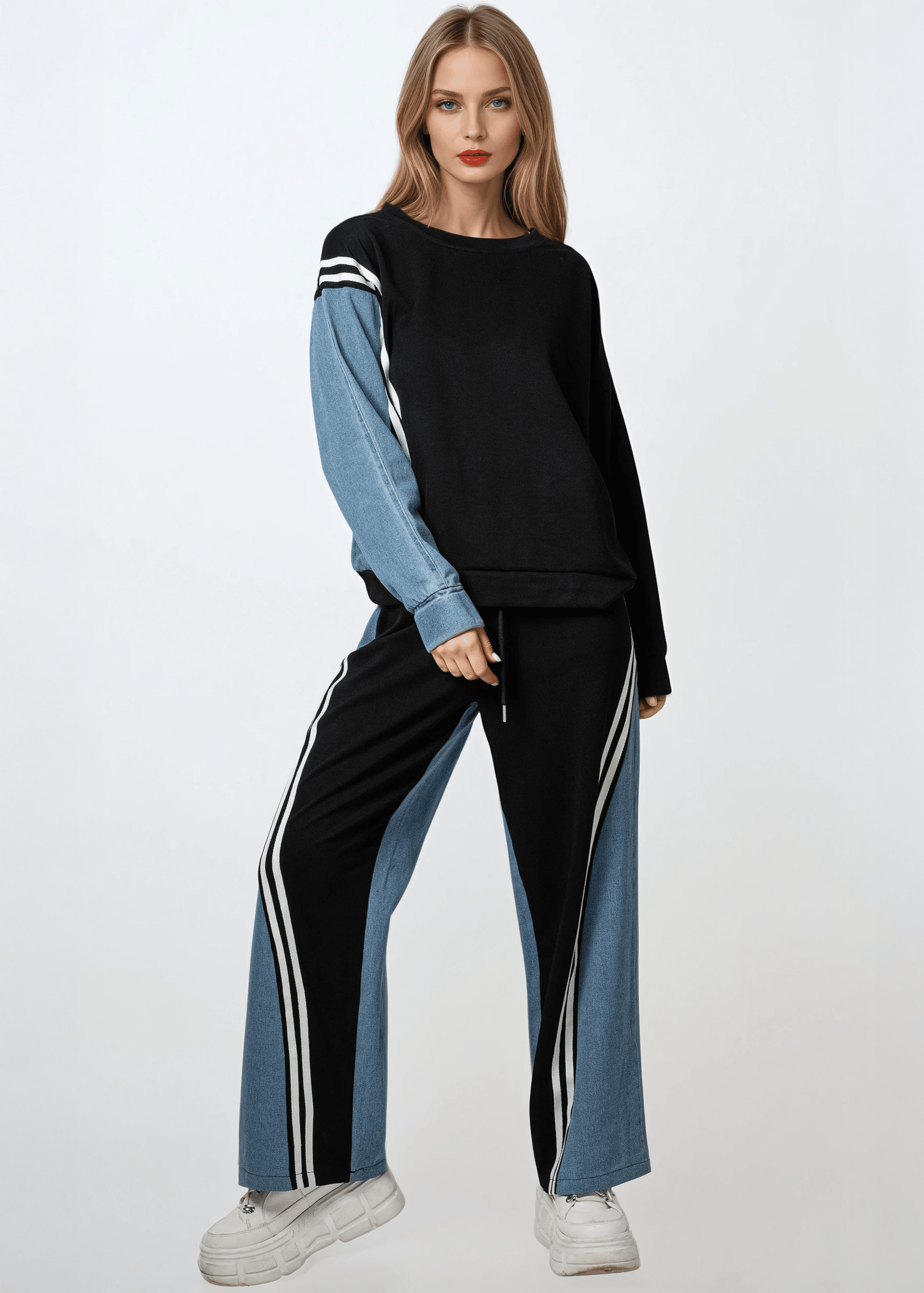 Denim Contrast Athleisure Crewneck