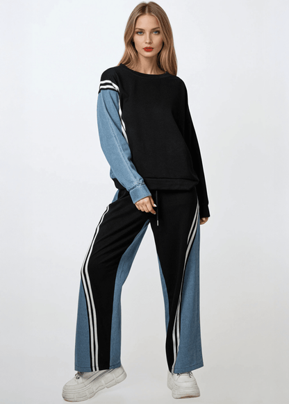 Denim Contrast Athleisure Crewneck