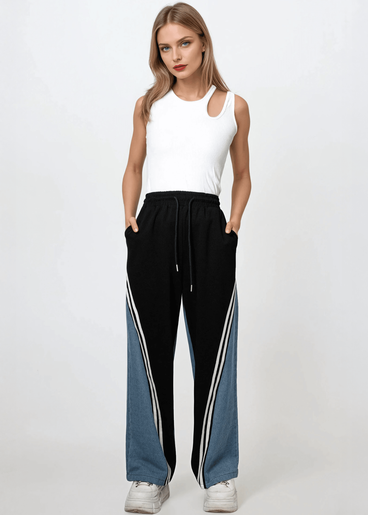 Denim Contrast Athleisure Sweat Pant