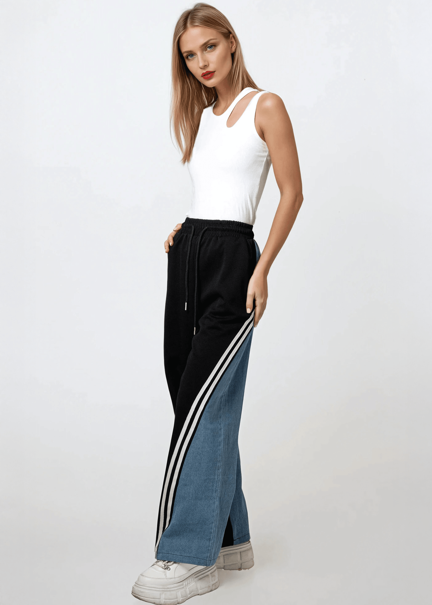 Denim Contrast Athleisure Sweat Pant