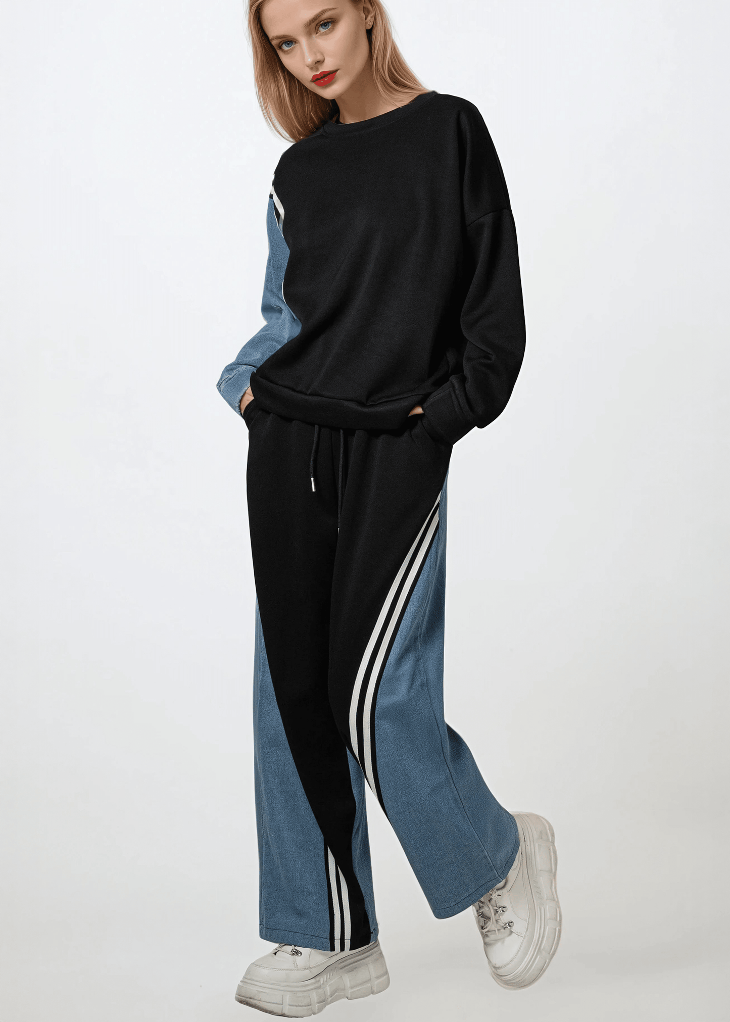 Denim Contrast Athleisure Sweat Pant