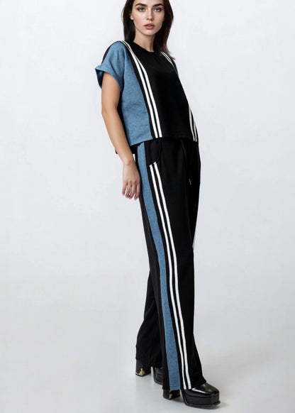 Denim Contrast Stripe Athleisure Set