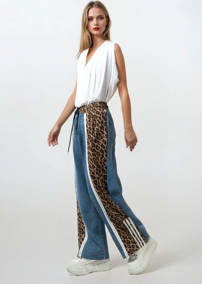 Denim + Leopard Print Athleisure Pant