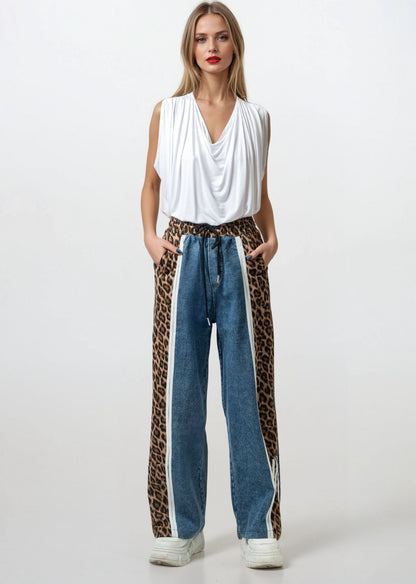 Denim + Leopard Print Athleisure Pant