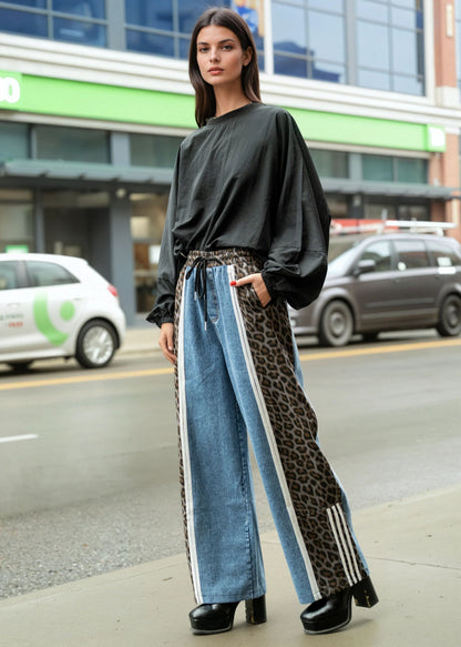 Denim + Leopard Print Athleisure Pant