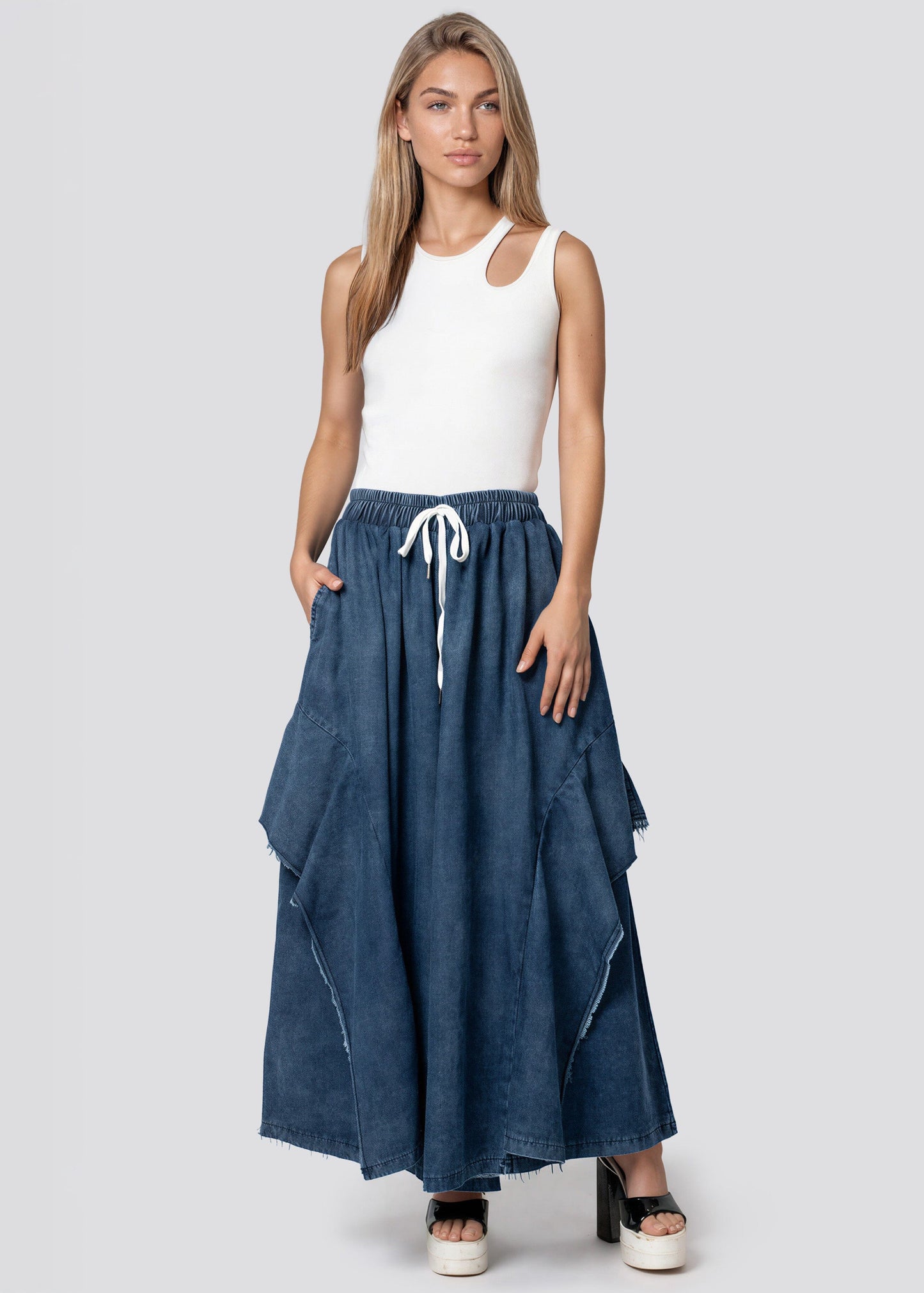 Distressed Denim Wide Leg Pants