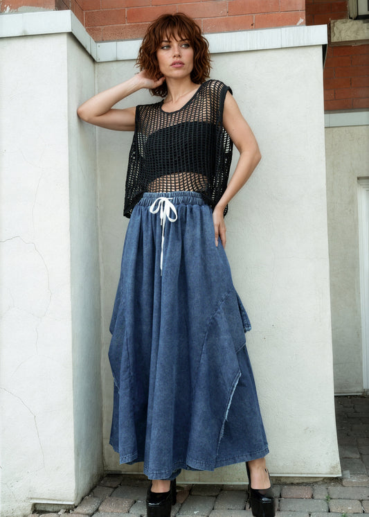 Distressed Denim Wide Leg Pants