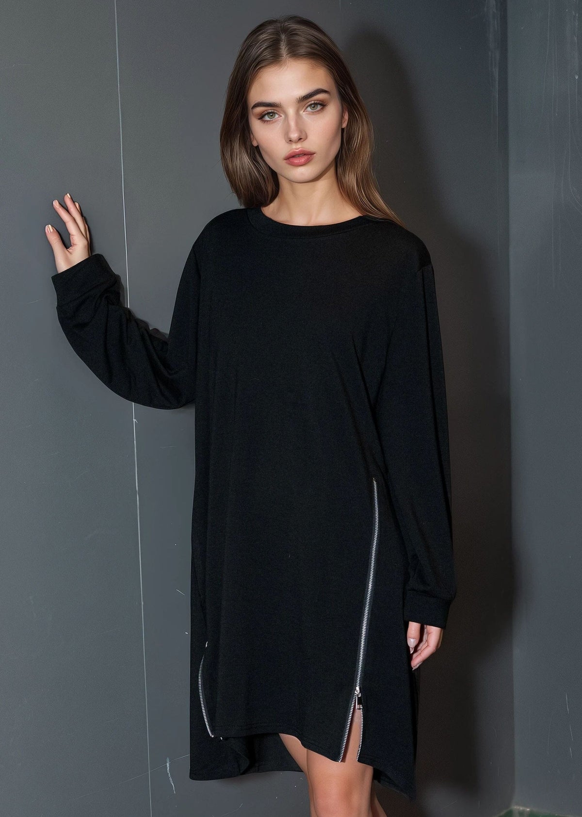 Double Zip Long Sleeve Dress