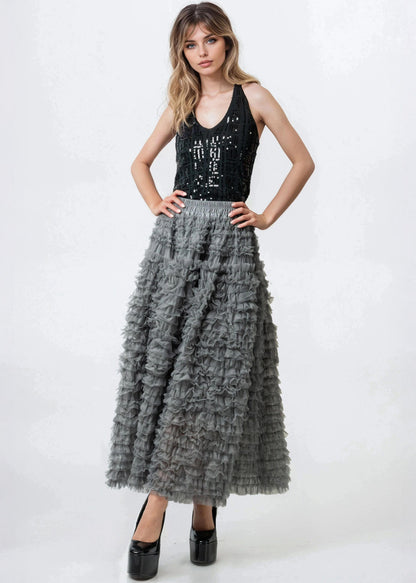 Drama Tulle Ruffle Skirt