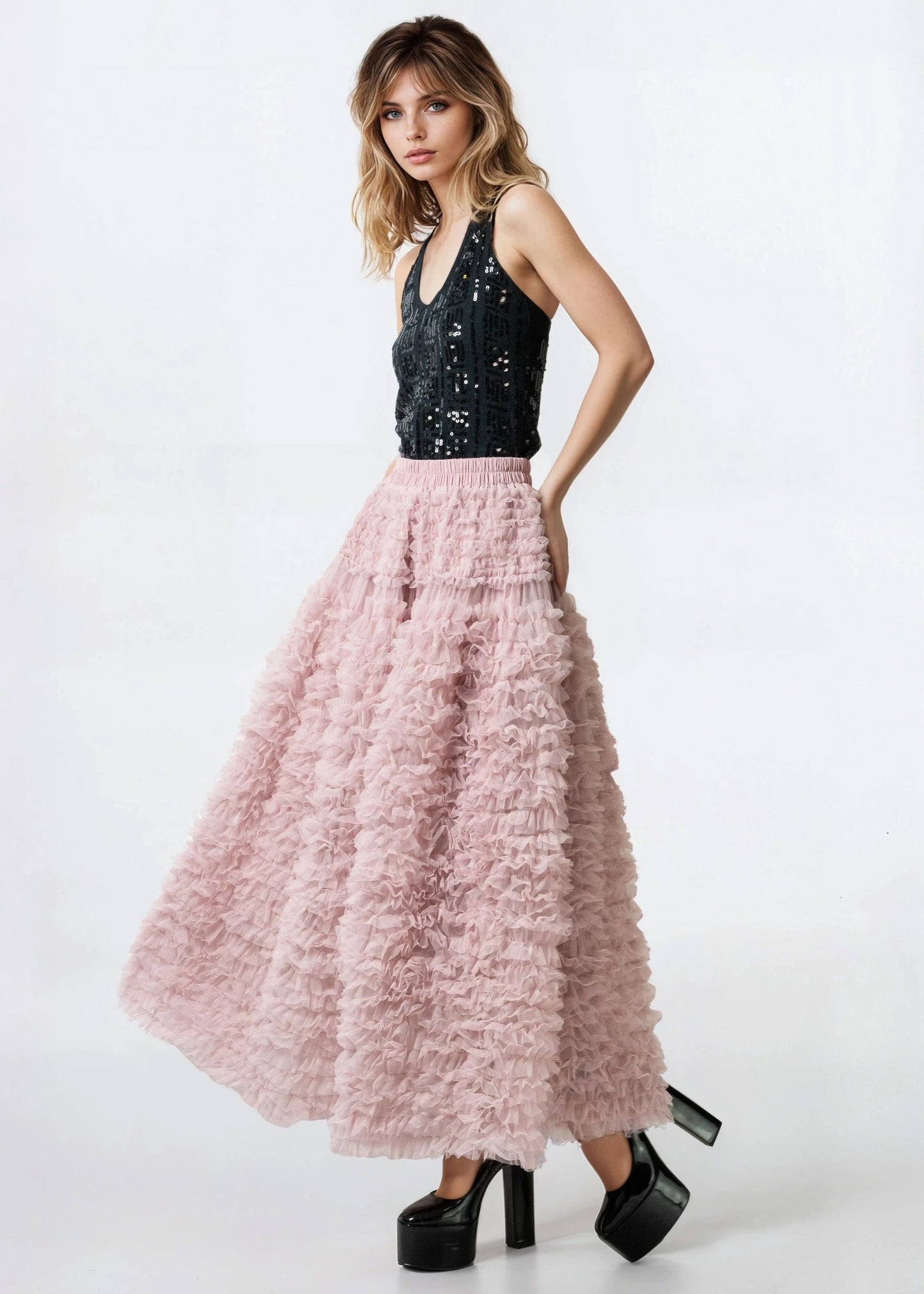 Drama Tulle Ruffle Skirt