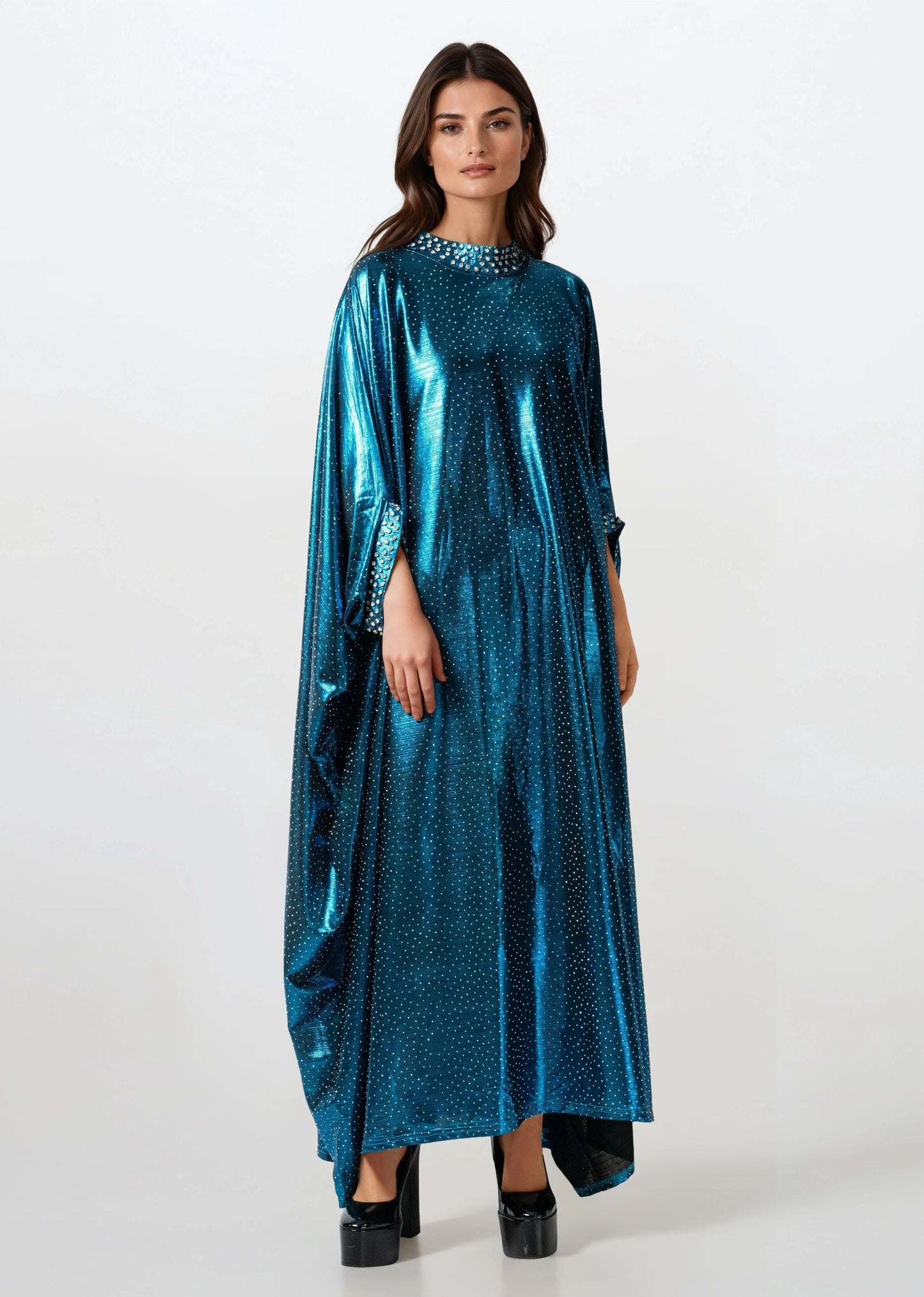 Draped Rhinestone Kaftan Dress