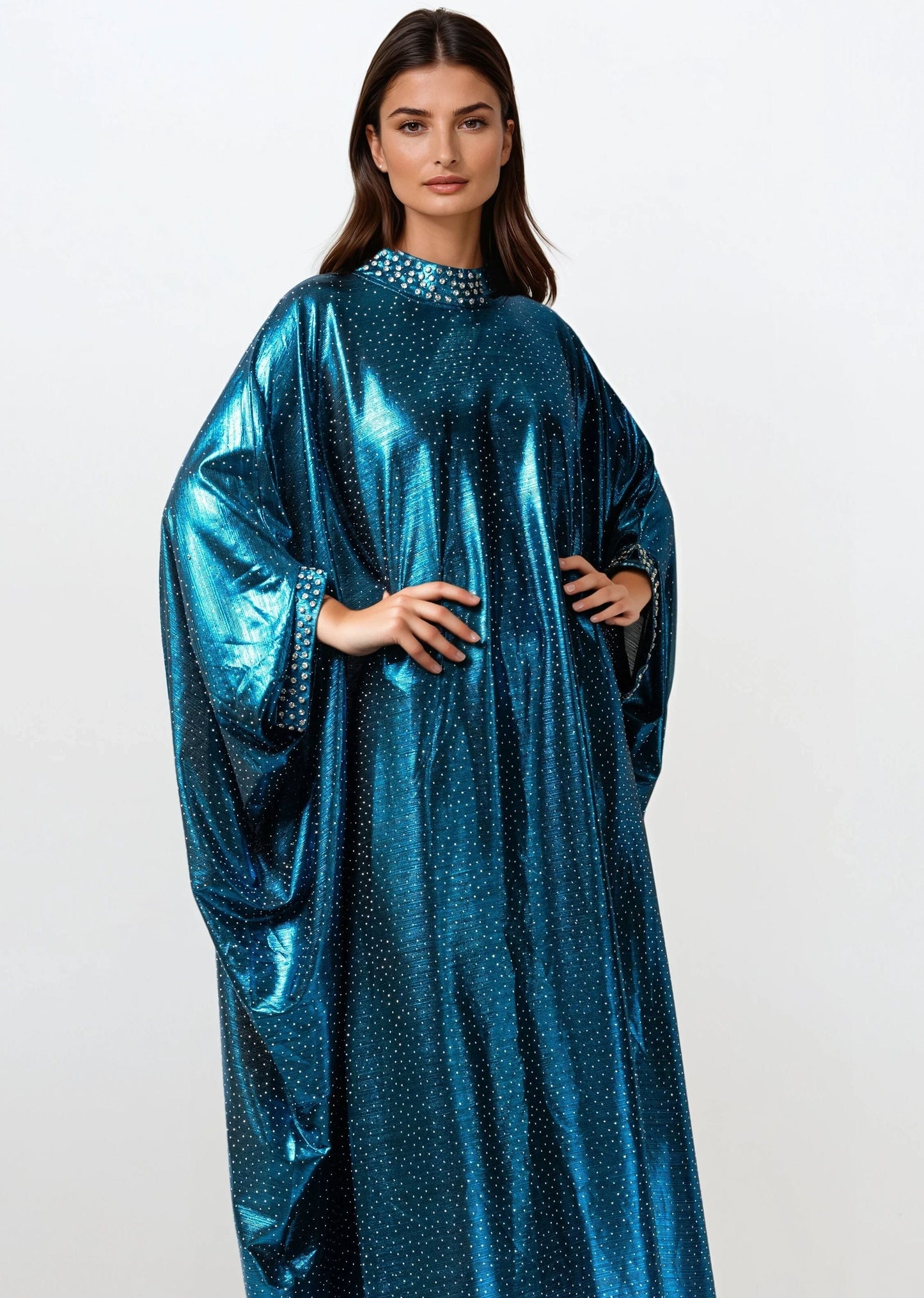 Draped Rhinestone Kaftan Dress