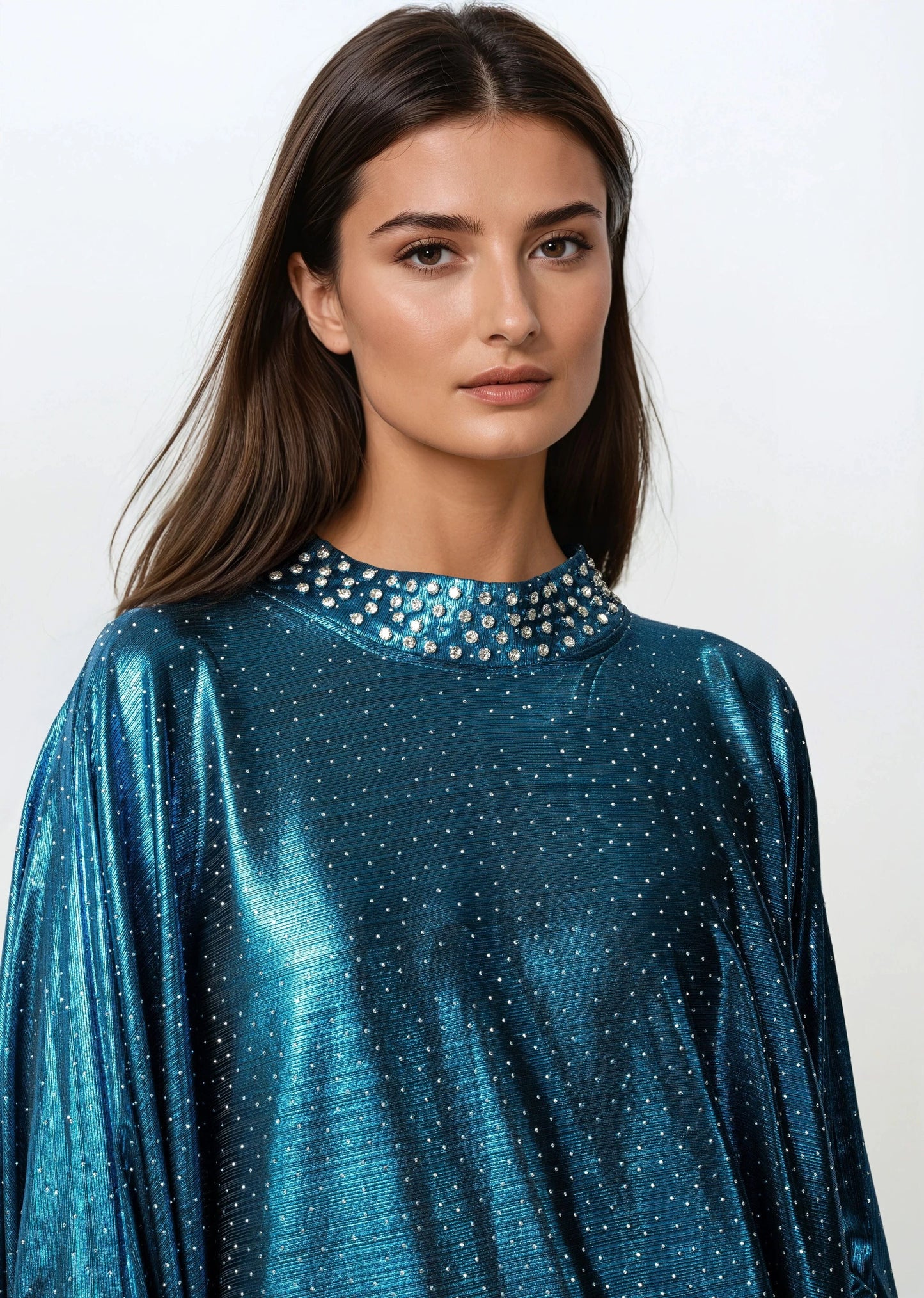 Draped Rhinestone Kaftan Dress