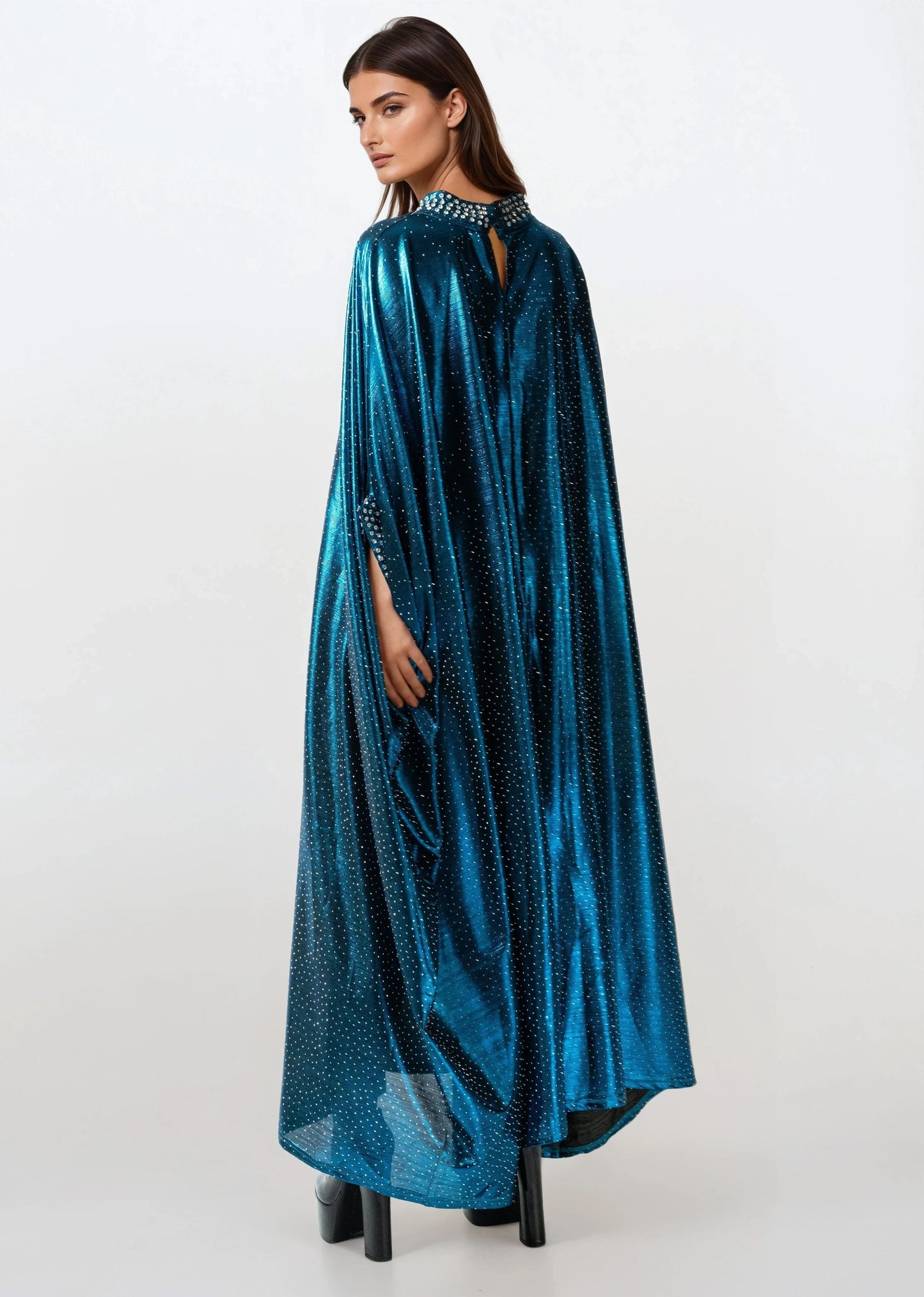 Draped Rhinestone Kaftan Dress