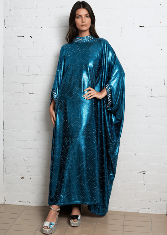Draped Rhinestone Kaftan Dress