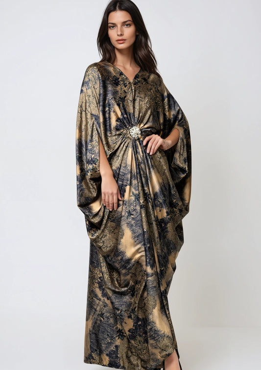 Draped Twist Front Kaftan Dress