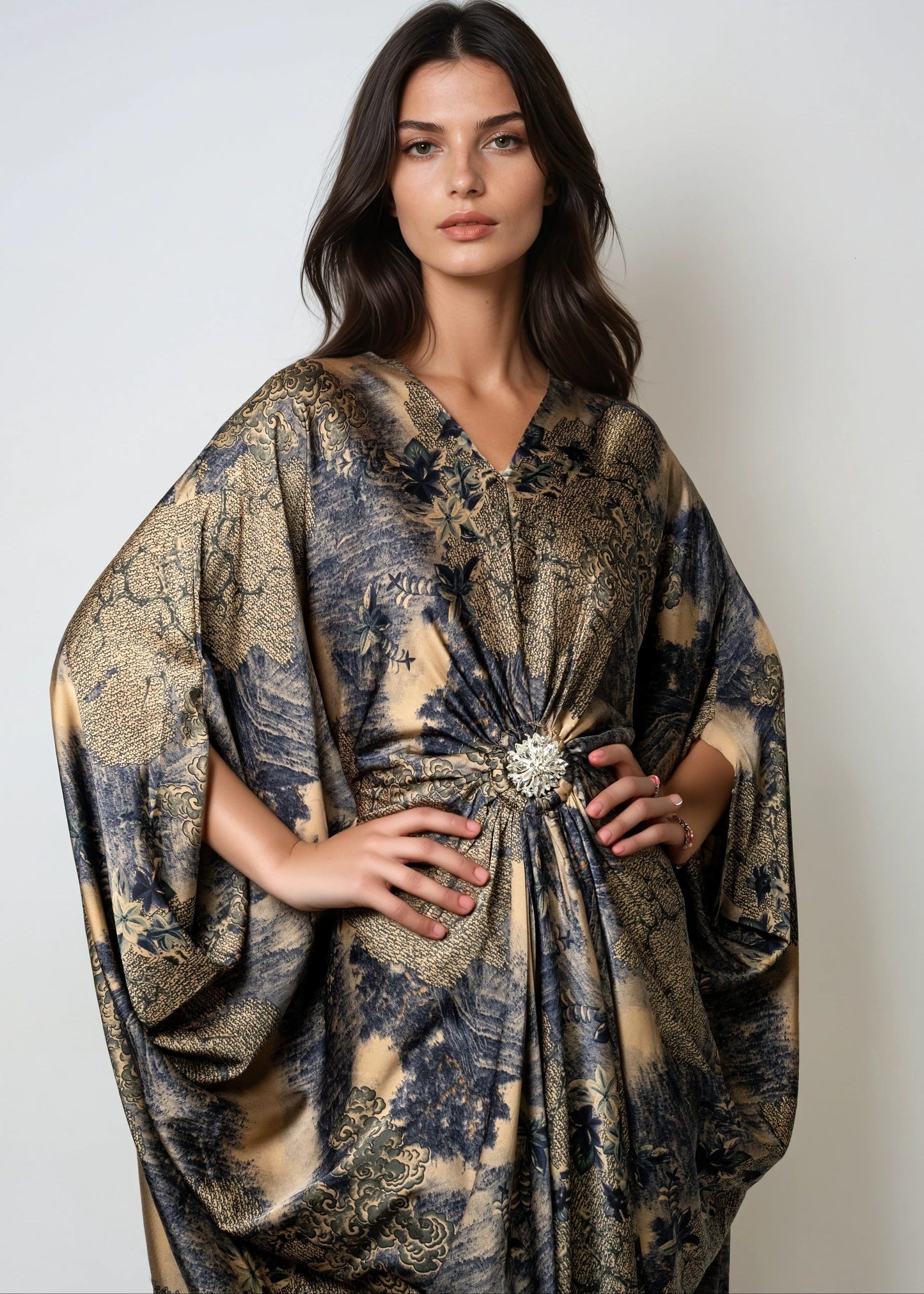 Draped Twist Front Kaftan Dress