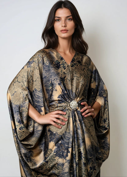 Draped Twist Front Kaftan Dress