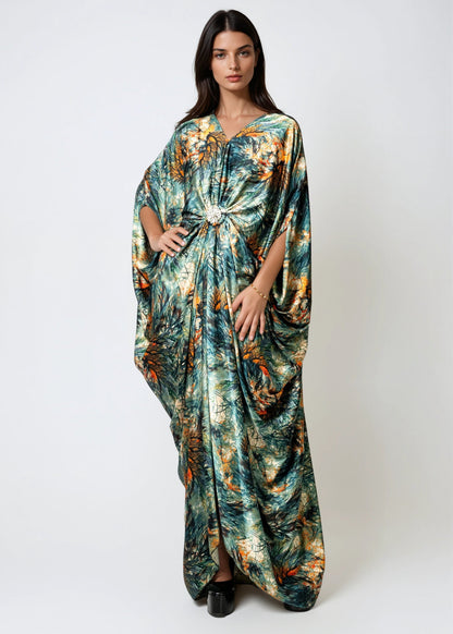 Draped Twist Front Kaftan Dress