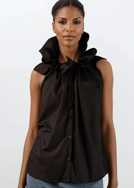 Exaggerated Neck Sleeveless Blouse