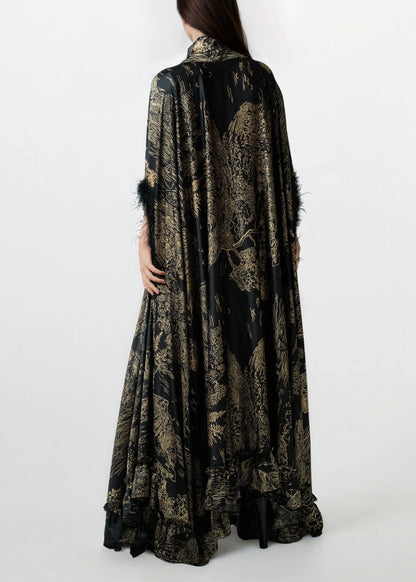 Feather Cuff Cape Maxi Dress