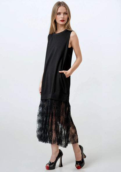 Floral Lace Hem Tank Dress