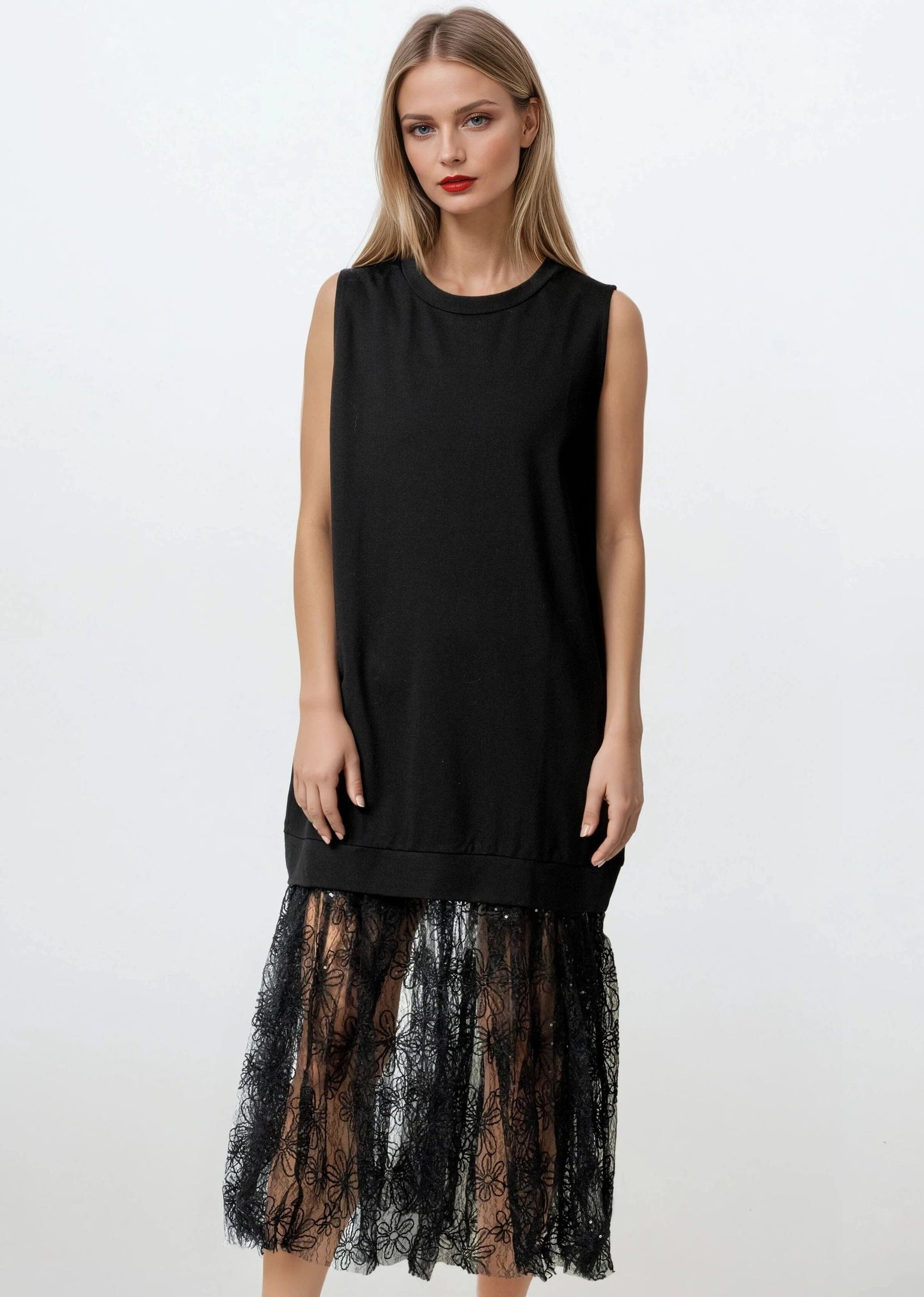 Floral Lace Hem Tank Dress