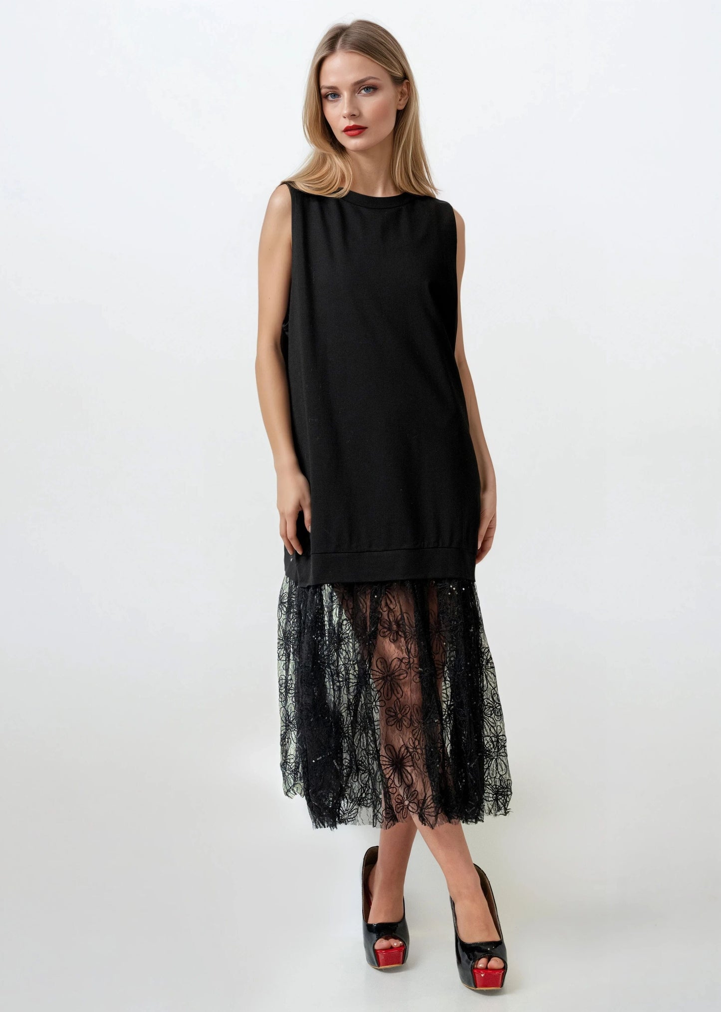 Floral Lace Hem Tank Dress