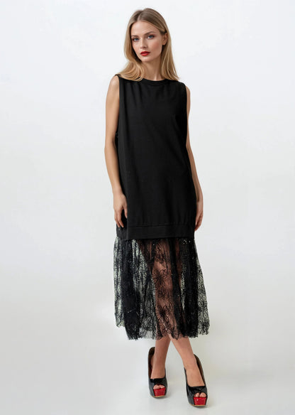 Floral Lace Hem Tank Dress