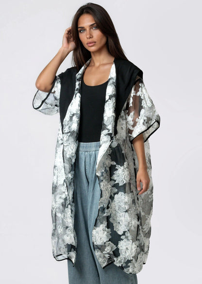 Hooded Sheer Floral Layering Piece