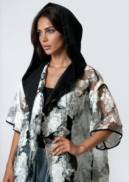 Hooded Sheer Floral Layering Piece