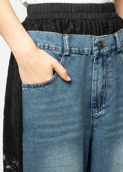 Lace + Denim Contrast Pant