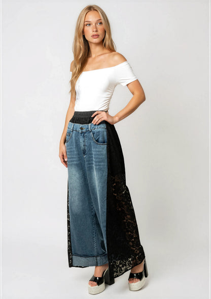Lace + Denim Contrast Pant